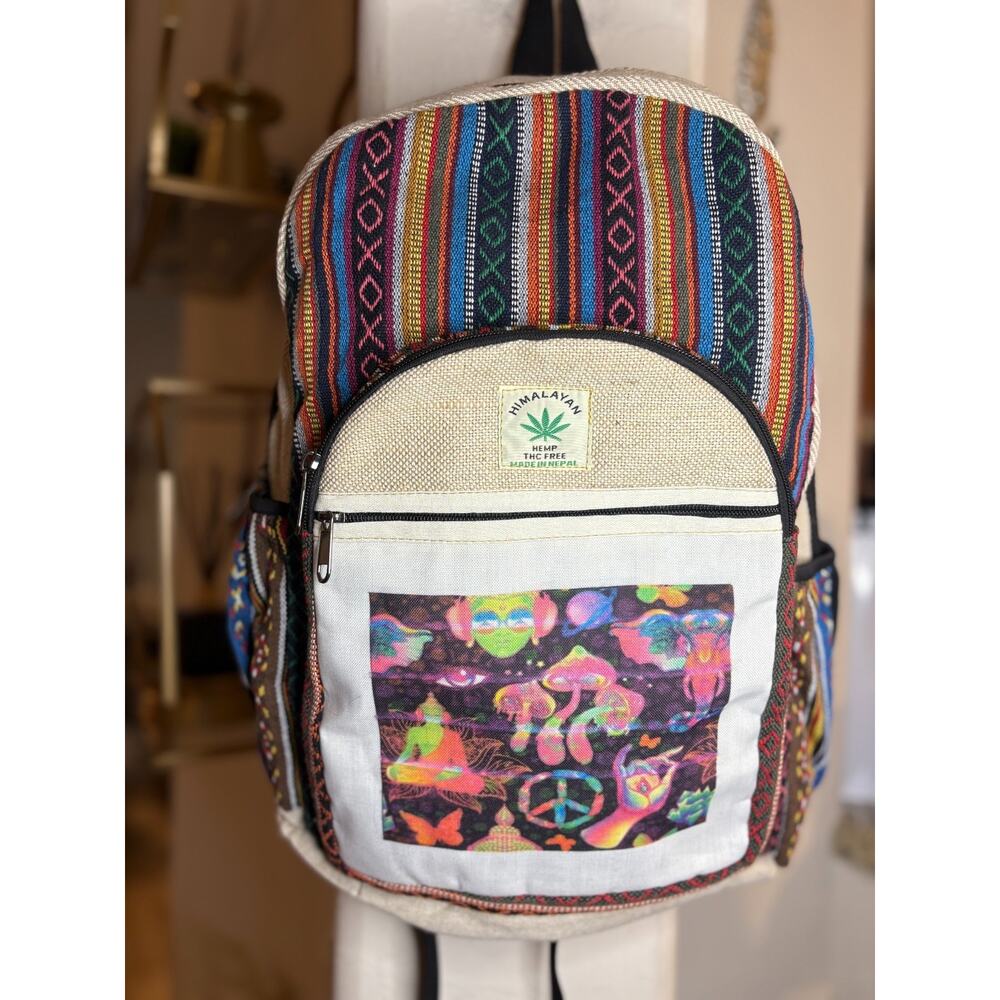 handmade multi-colored Himalayan hemp backpack eco - friendly
